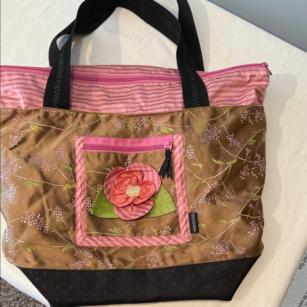 Goody Goody  California Pink and Brown silk feel lined zip Tote
